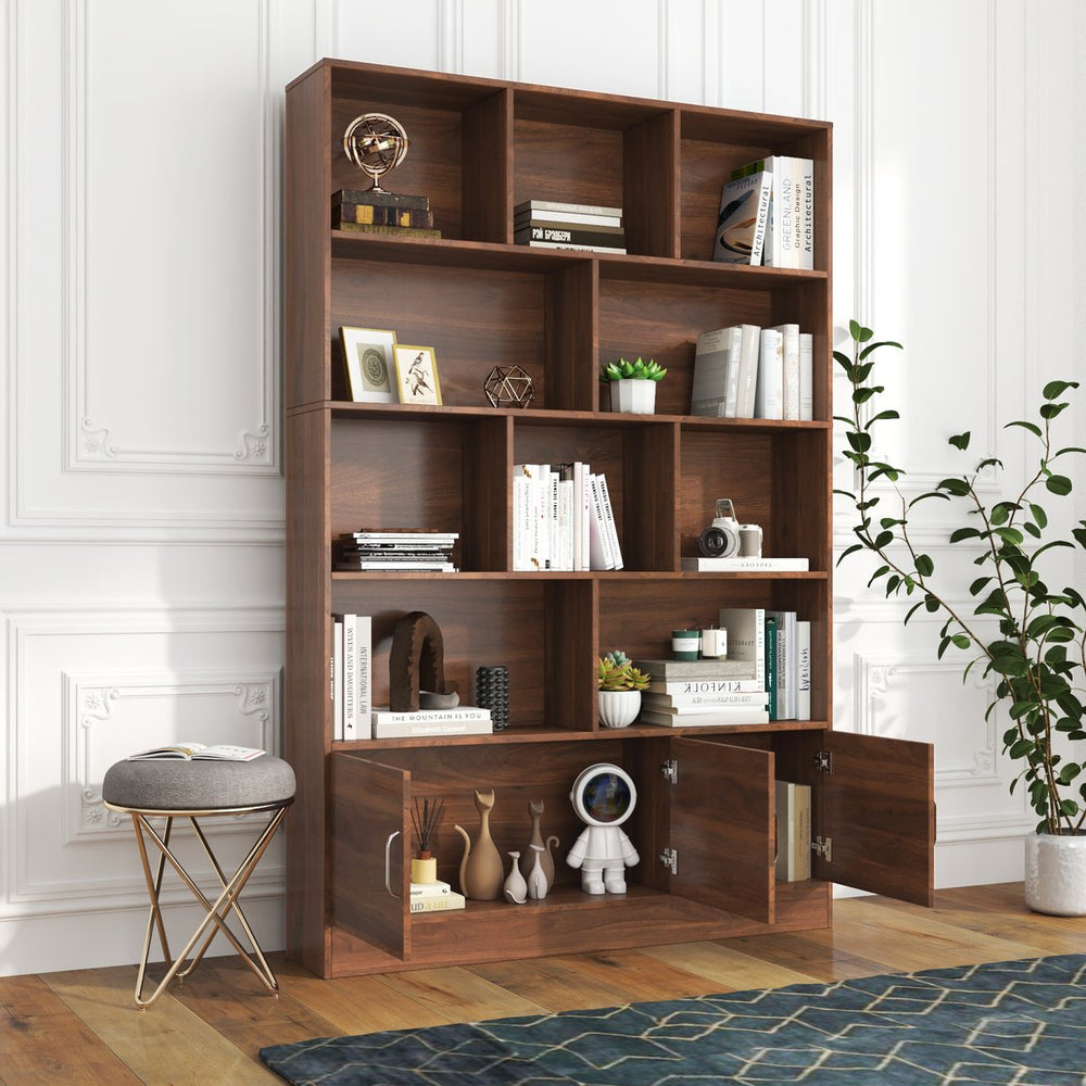 English Elm 70.87" Tall Bookshelf with 10 Cubes and 3 Doors — 4-Tier Modern Cube Organizer for Living Room Office W331P257393