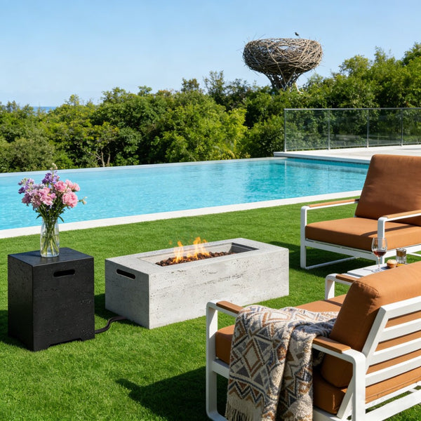 English Elm U_style Rectangular Mgo Propane Fire Pit Set with Tank Cover Table for Outdoor Patios Black,Grey WY000499AAE