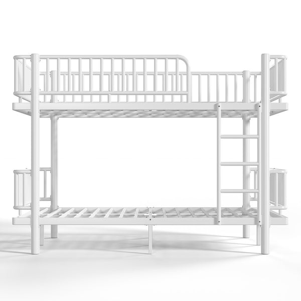 English Elm Queen Over Metal Bunk Bed Convertible Platform Frame with Safety Guardrails Light White W5305S00064