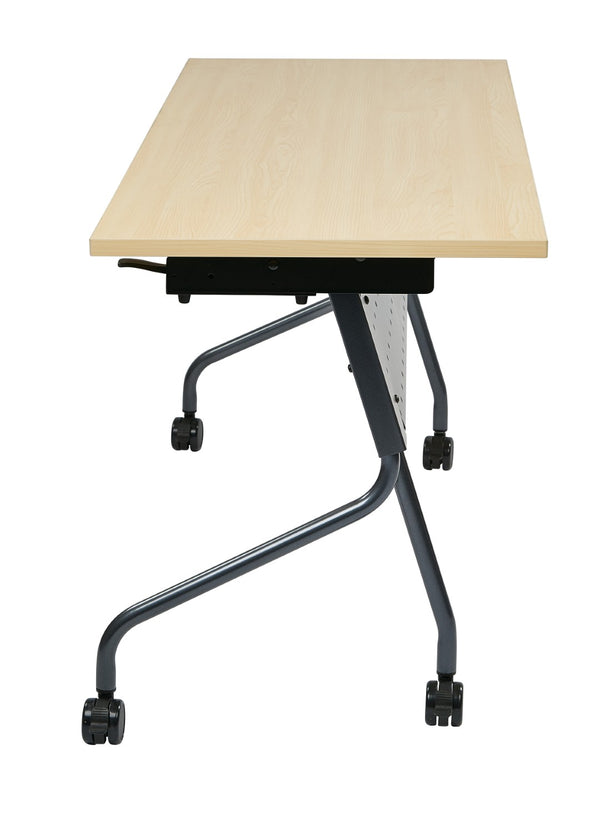 OSP Home Furnishings 5' Flip Top Nesting Training Table with Locking Casters for Classrooms and Offices Maple Titanium 84225TP