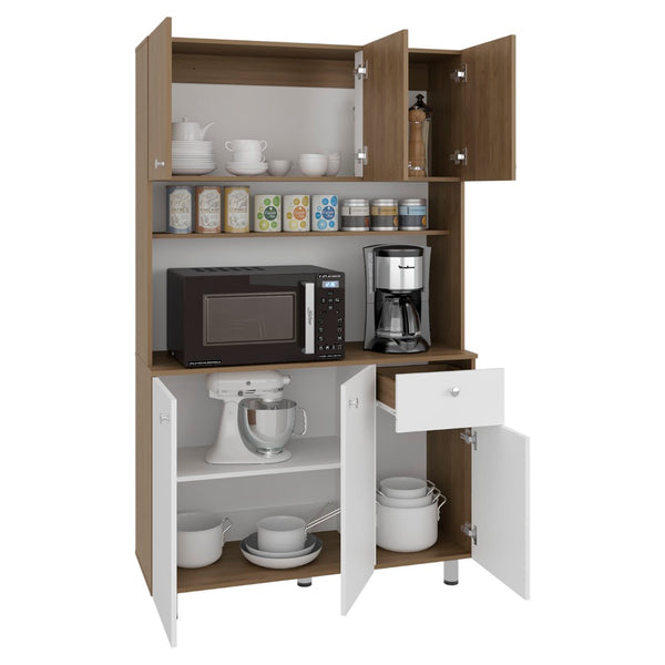 English Elm Lehr Tall White Pantry Cabinet with Six Doors One Drawer and Vertical Kitchen Storage B097S00250