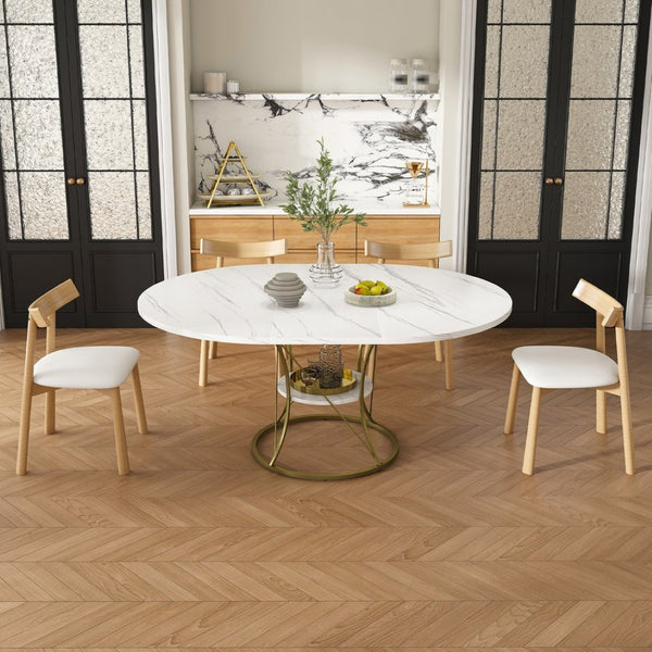 English Elm 43 Inch Foldable Mdf Dining Set with Pu Cushioned Solid Wood Chairs Space Saving White W2700S00139