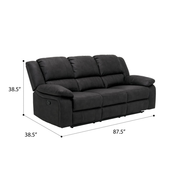 English Elm Wallace & Bay - Black Reclining Sofa Upholstered Fabric Contemporary Black Licorice 87.5" Wide Easy-Care Comfort Recliner Lounge Seating B361P384411