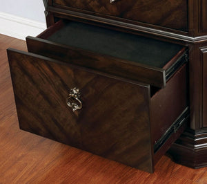 English Elm Espresso Stately Nightstand with Faux Wood Grain, Antique Bronze Pulls, 2 Drawers, 30"W x 29.5"H B011P402039