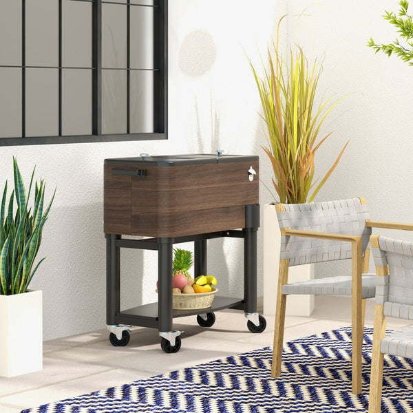 English Elm Outsunny Rolling Steel Beverage Cart Outdoor Cooler with Locking Wheels and Storage Shelf W2225P174310