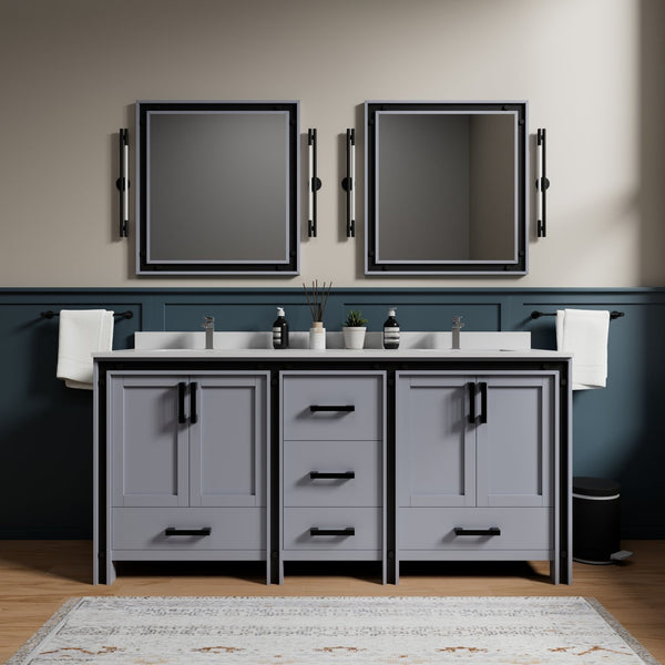English Elm Dark Grey Double Bath Vanity 72" W With Cultured Marble Top & Soft-Close Drawers, 30" Mirrors Included B2731S00937