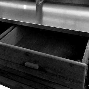 English Elm K&K 64.9" Outdoor Potting Bench with 1.2" Stainless Steel Top, Lockable Wheels, Hutch & Drawers Black N707P228274B
