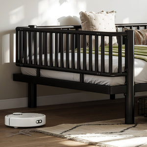 English Elm Full Size Metal Platform Storage Bed Low Profile Steel Frame with Built-in Drawers Black W5305P471350