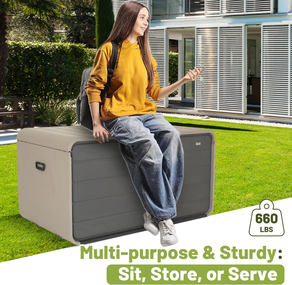 English Elm Resin 160 Gallon Deck Box - Heavy-Duty Waterproof Outdoor Storage Bench with Lockable Lid, Gray W1859P385057