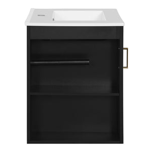 English Elm 20" Modern Bathroom Vanity with Sink Wall-Mounted Combo, Black Ceramic Basin, Soft-Close Door Storage Elegance N710P332058B