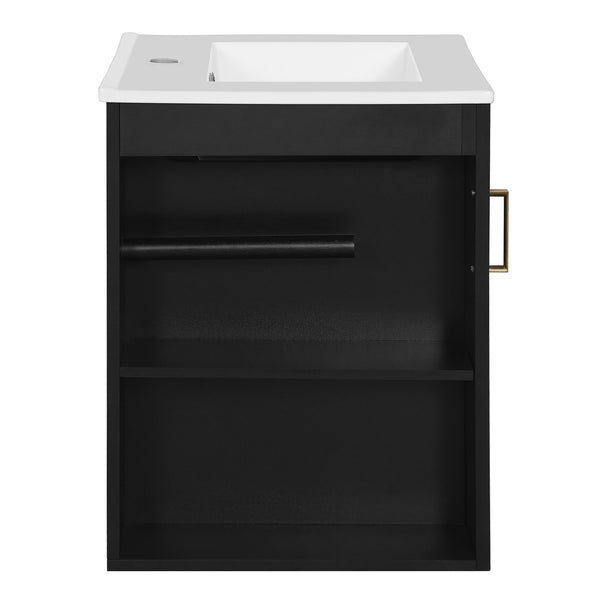 English Elm 20" Modern Bathroom Vanity with Sink Wall-Mounted Combo, Black Ceramic Basin, Soft-Close Door Storage Elegance N710P332058B