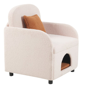 English Elm Furniture Fluffy Sherpa 2-in-1 Pet-Friendly Upholstered Barrel Armchair with Lumbar Pillow, Cream White Cozy Retreat for Living Room Bedroom Office N843P331158C