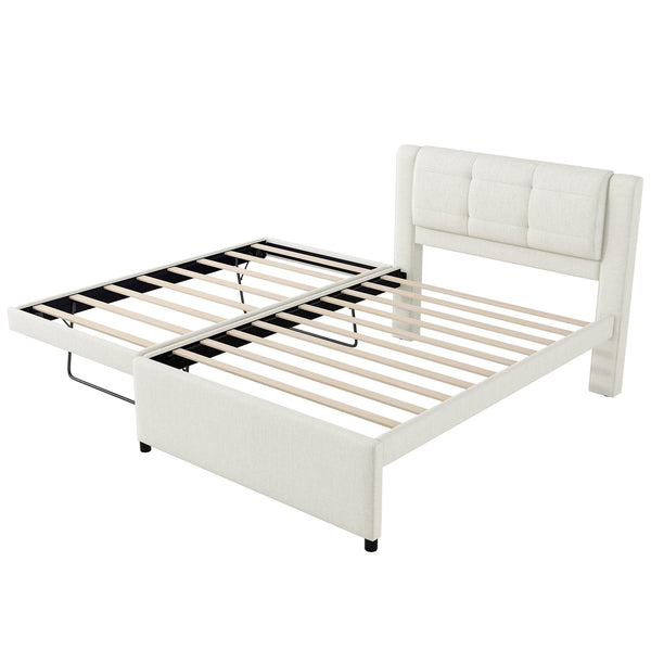 English Elm Full Size Upholstered Platform Bed With Versatile Trundle For Stylish And Comfortable Sleep Solutions DL001678AAK