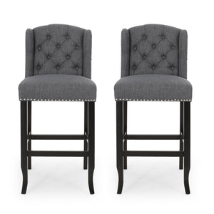 English Elm Christopher Knight Home® - Vienna Tufted Wingback Counter Stools Set of 2 — Button-Tufted Fabric, Nailhead Trim, Rubberwood Frame Charcoal 64856.00CHAR
