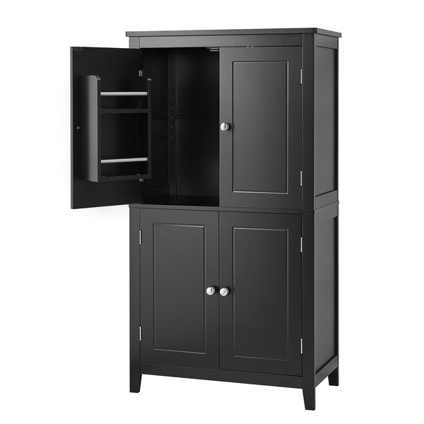 English Elm Elegant Bathroom Floor Storage Cabinet with 4 Doors, Adjustable Shelves, Anti-Tip Design, 28"L x 15"W Black N725P188461B