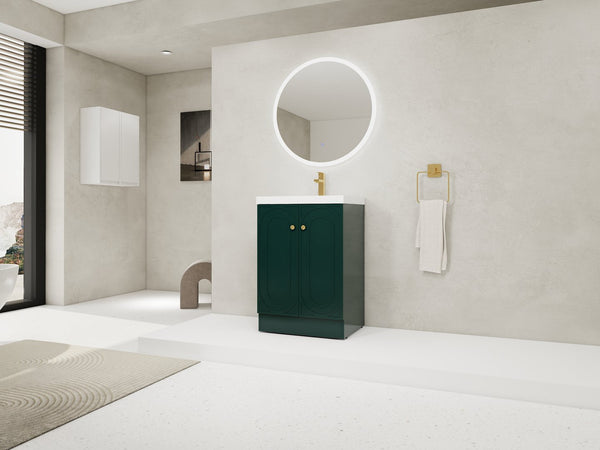 English Elm 24" Freestanding Bathroom Vanity with Resin Integrated Sink, Soft-Close Doors, Adjustable Shelf, Durable Plywood Finish Dark Green W999S00270