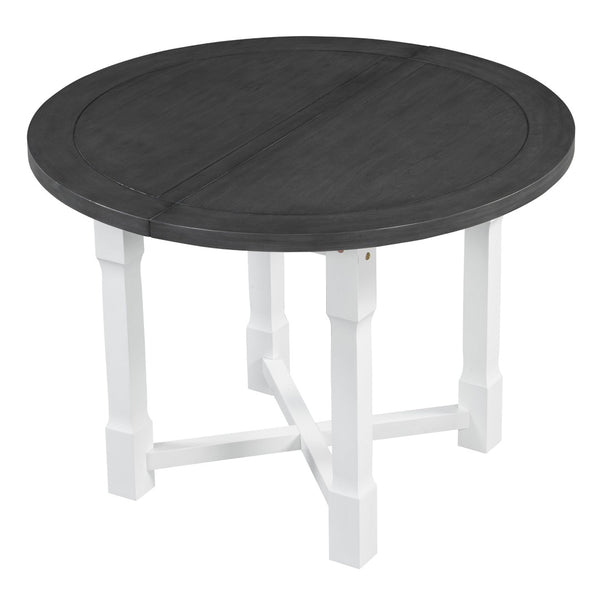 English Elm Trexm Farmhouse Round Extendable Dining Set Birch Veneer Table Upholstered Chairs ST000139AAE