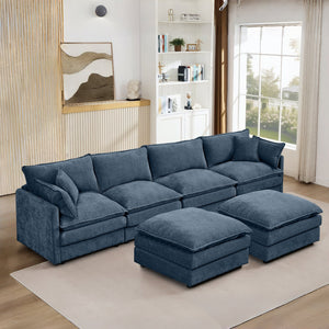 English Elm Modular U-Shaped Sectional Sofa Set, 130.7" Cozy Chenille Couch With Movable Ottomans, Diy Design W1359S00038