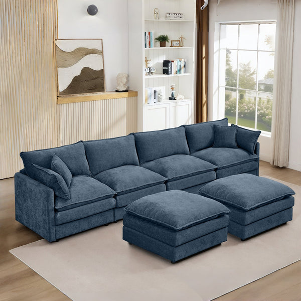 English Elm Modular U-Shaped Sectional Sofa Set, 130.7" Cozy Chenille Couch With Movable Ottomans, Diy Design W1359S00038
