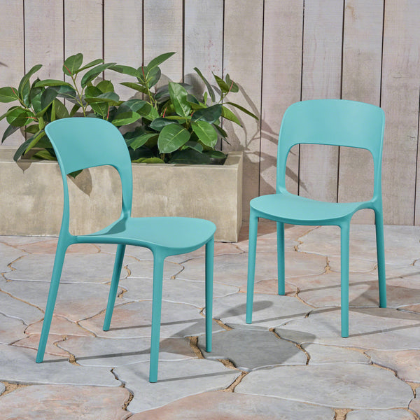 English Elm Christopher Knight Home® - KATHERINA Teal Injection-Molded PP Side Chairs Set of 2 with Firwood Seats, Mid-Century Outdoor Flair 64270.00T