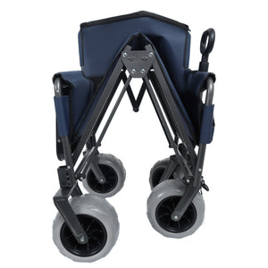 English Elm 3-in-1 Folding Wagon with Bench Seat Tabletop and All-terrain Beach Tires for Camping Dark Blue W2932P320636