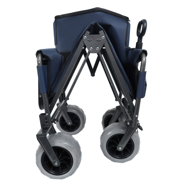 English Elm 3-in-1 Folding Wagon with Bench Seat Tabletop and All-terrain Beach Tires for Camping Dark Blue W2932P320636