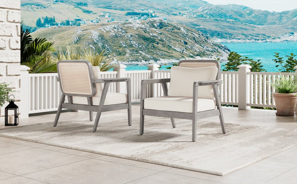 English Elm Outdoor Acacia Wood Club Chair Deep Seating Woven Back Patio Lounge Resort Style N780P171149G-2