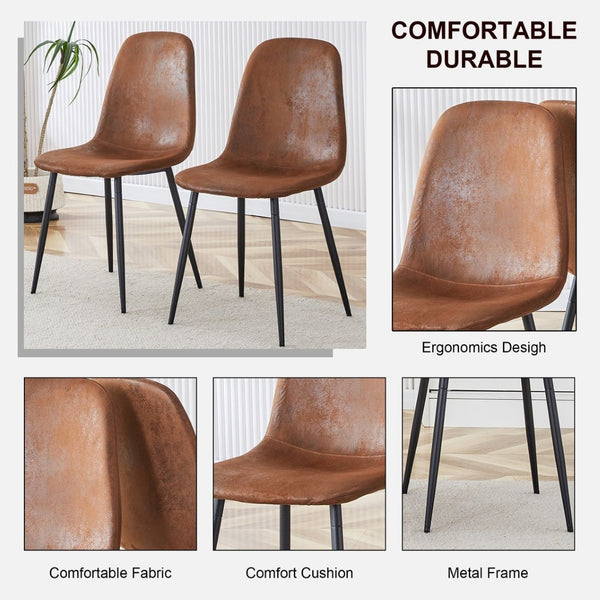 English Elm Table Modern Minimalist 42" Round Dining Set With 4 Ergonomic Brown Chairs & Black Metal Legs W1151S04062-GIGA