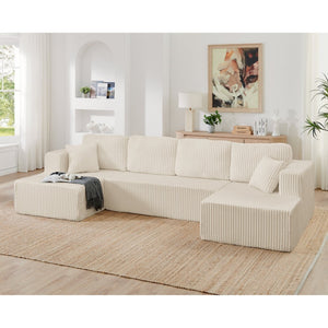 English Elm U Shape Modular Corduroy Sectional Sleeper Sofa Minimalist Foam Filled Living Room Couch W487S00486