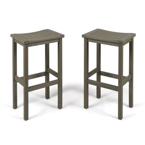 English Elm Christopher Knight Home® - CARIBBEAN Acacia Wood 30" Outdoor Barstool Set of 2 — Weather-Resistant Saddle Seats, Slat Design Grey 61426.00GRY