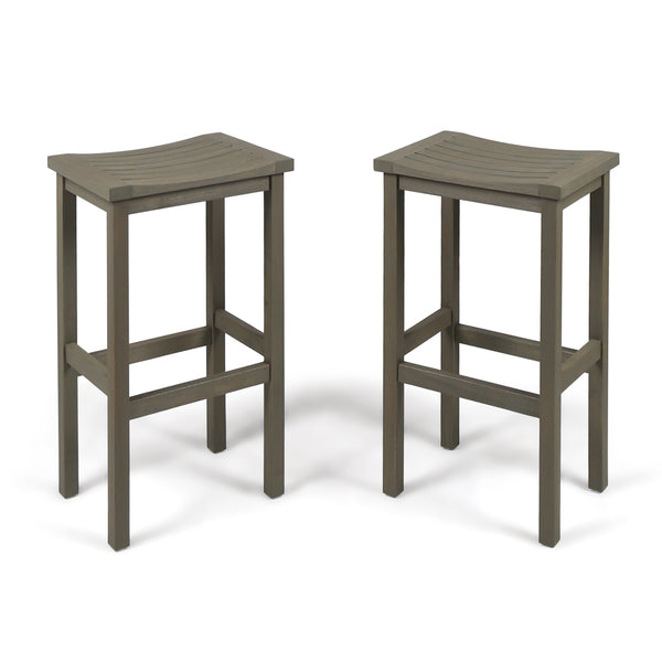 English Elm Christopher Knight Home® - CARIBBEAN Acacia Wood 30" Outdoor Barstool Set of 2 — Weather-Resistant Saddle Seats, Slat Design Grey 61426.00GRY