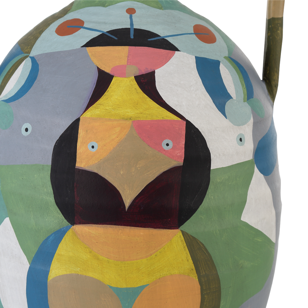 Amphora Vibrant Terracotta Vase with Cubist Motifs - A Colorful Art Piece for Modern Spaces