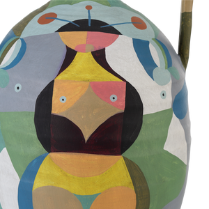 Amphora Vibrant Terracotta Vase with Cubist Motifs - A Colorful Art Piece for Modern Spaces