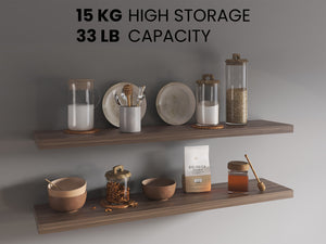 English Elm Ecco 47" Floating Shelves Set of 2 Walnut – Modern Matte Finish, Hidden Brackets, Sturdy Storage Display B200P239119