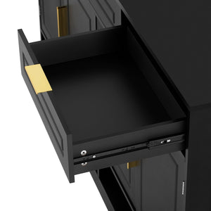 English Elm U-Style Farmhouse Sideboard With 3 Drawers & 4 Doors, Stylish Buffet For Dining Room & Entryway Storage N711P345213B-GIGA