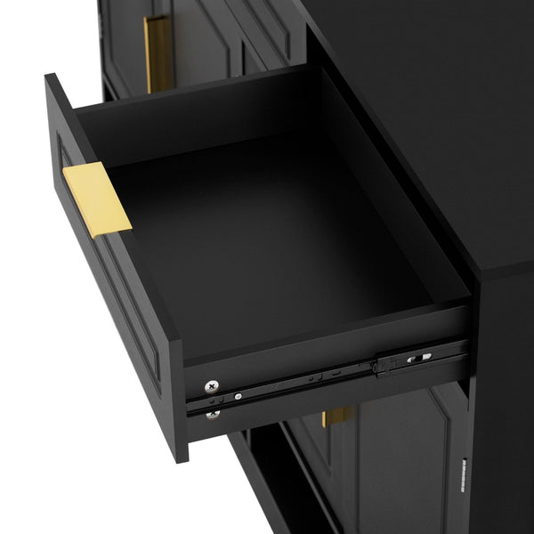 English Elm U-Style Farmhouse Sideboard With 3 Drawers & 4 Doors, Stylish Buffet For Dining Room & Entryway Storage N711P345213B-GIGA