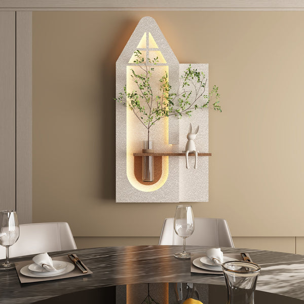 English Elm Adjustable 3D Sandstone Wall Art With Led Lights, Rabbit Figurine & Hydroponic Glass Vase For Home Decor W2700P313032