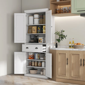 English Elm Homcom 72" Farmhouse Kitchen Pantry Cabinet With Adjustable Shelves, Drawer & Magnetic Doors, White W2225S00043