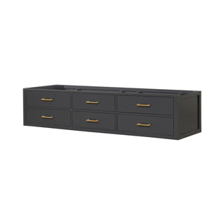 English Elm Black Double Bath Vanity 84" W x 22" D — Midcentury Wallhung Double Sink, Soft-Close Drawers, Fully Assembled B2731P258133