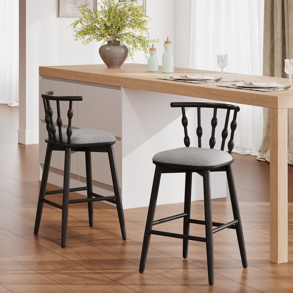 English Elm Christopher Knight Home® - Doria Sculptural Hourglass Back Barstool Set of 2 — Durable Rubberwood Frame, Plush Fabric Seat, Stylish Modern Appeal Black,Grey N775P299416B