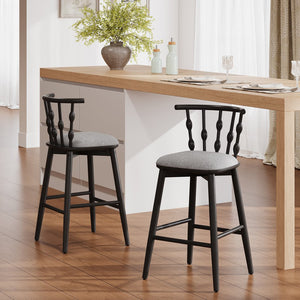 English Elm Christopher Knight Home® - Doria Sculptural Hourglass Back Barstool Set of 2 — Durable Rubberwood Frame, Plush Fabric Seat, Stylish Modern Appeal Black,Grey N775P299416B