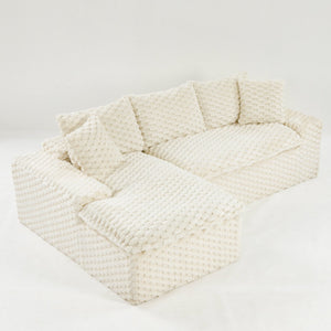 English Elm White Turtle Velvet Convertible Sofa: Stylish L-Shape Twin-Seat With Left Chaise For Cozy Lounging W3371S00037-GIGA