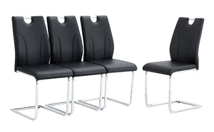 English Elm Four PU bow chairs in light luxury style with thick electroplated metal legs, stainproof, comfy seating for dining and living (Black) W2920S00056