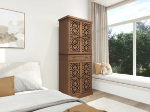 English Elm 4 Door Cabinet with Drawer, Anti-Topple Safety, 4 Adjustable Shelves, Metal Hinges, Compact 43" L W688P179032