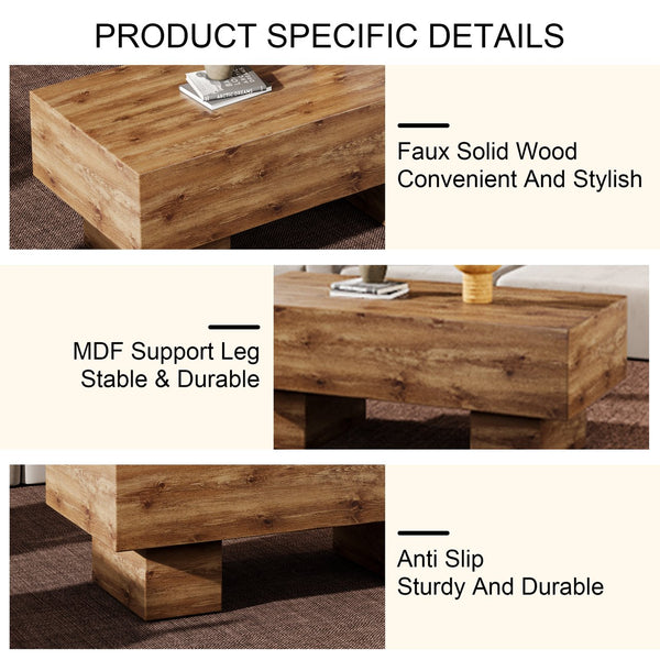 English Elm This modern rectangular coffee table with wood texture MDF, 300 lb capacity, easy 10-15 min assembly W1151P271517