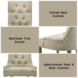 English Elm Yotam Beige Tufted Fabric Side Chair Set of 2 with Salvaged Oak Finish, Nailhead Trim Comfort B2726P264597