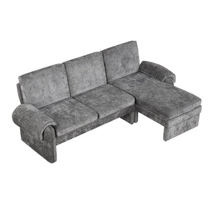 English Elm 94.1" Convertible Futon Sofa Bed L-Shaped Chenille Sleeper with Reversible Chaise, Adjustable Backrest and Pillows Gray N719S001770E