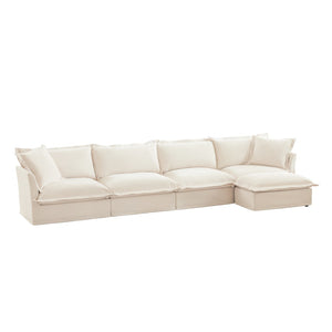 English Elm Slipcovered L-Shape Sectional Sofa Couch - Comfy Chenille 4-Seater With Removable Covers & Pillows W3041S00009-GIGA