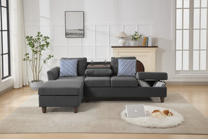 English Elm Hidden Compartment Modular Sectional with Pull Out Drawer and Coordinated Accent Pillows Dark Grey B2730S00063