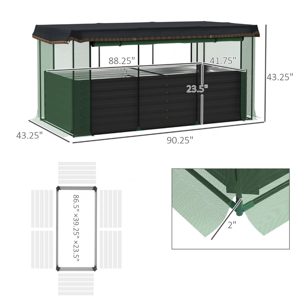 English Elm Raised Galvanized Steel Garden Bed with Crop Cage Shade Cloth and Bottomless Design T3971P422472